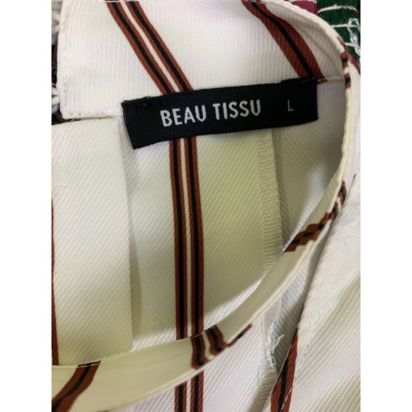 Beau Tissu V-Neck Back Button Striped Long Sleeve Size L Large Women's - Picture 4 of 11